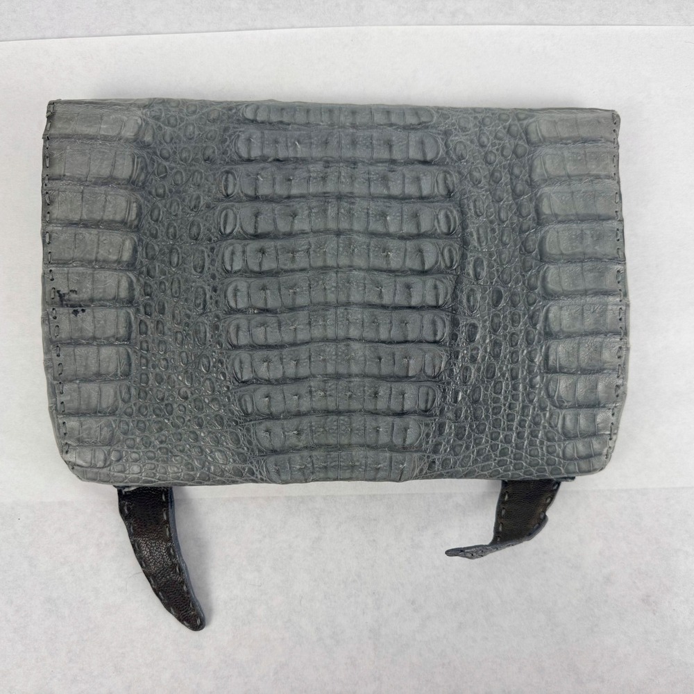 Janelle Ford Gray Croc Skin Envelope Clutch Bag Whipstitch Detail Handcrafted - Picture 3 of 6